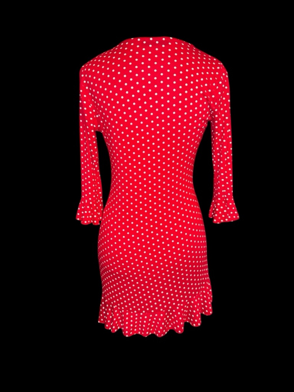 MISSGUIDED Red White Polka Dot Mini Bodycon Swing Dress Long Sleeve - Picture 4 of 8